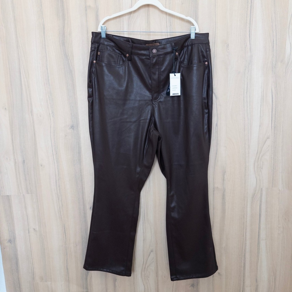 Judy Blue Womens Vegan Leather Pants Size 20W Brown Straight Leg Tummy‎ Control
